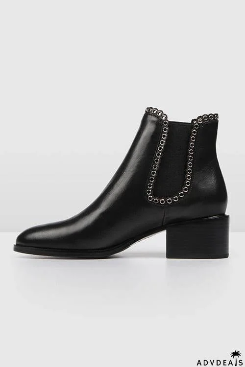 Leather Elastic Studded Ankle Boots