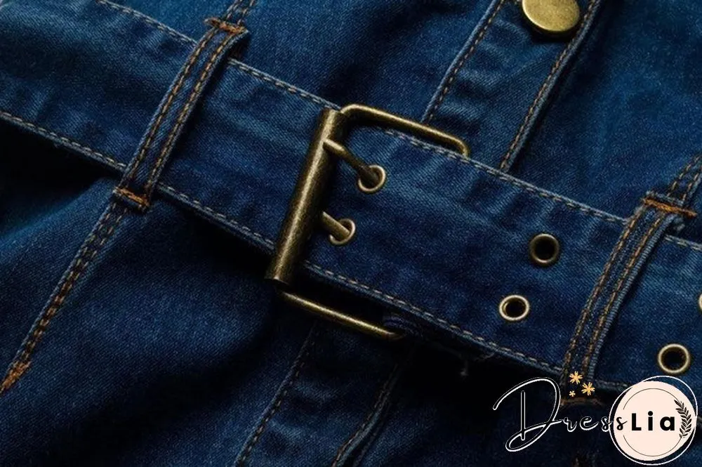 Women Denim Dress Winter Office Slim Big Size Jeans Mid-Cuff Dress Cowboy Dress With Belt For Women Jeans Dress Plus Size