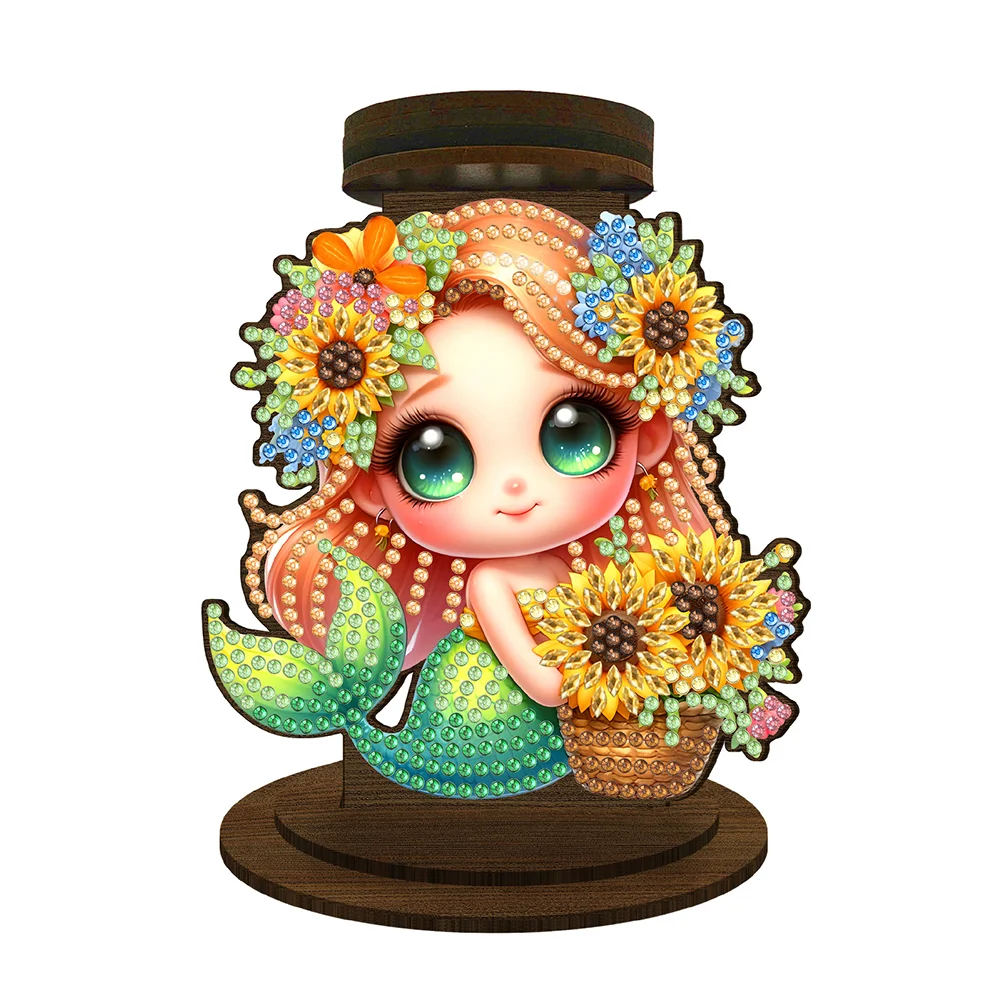 DIY Sunflower Mermaid Diamond Painting Desktop Candle Holder Gifts for Family Friend