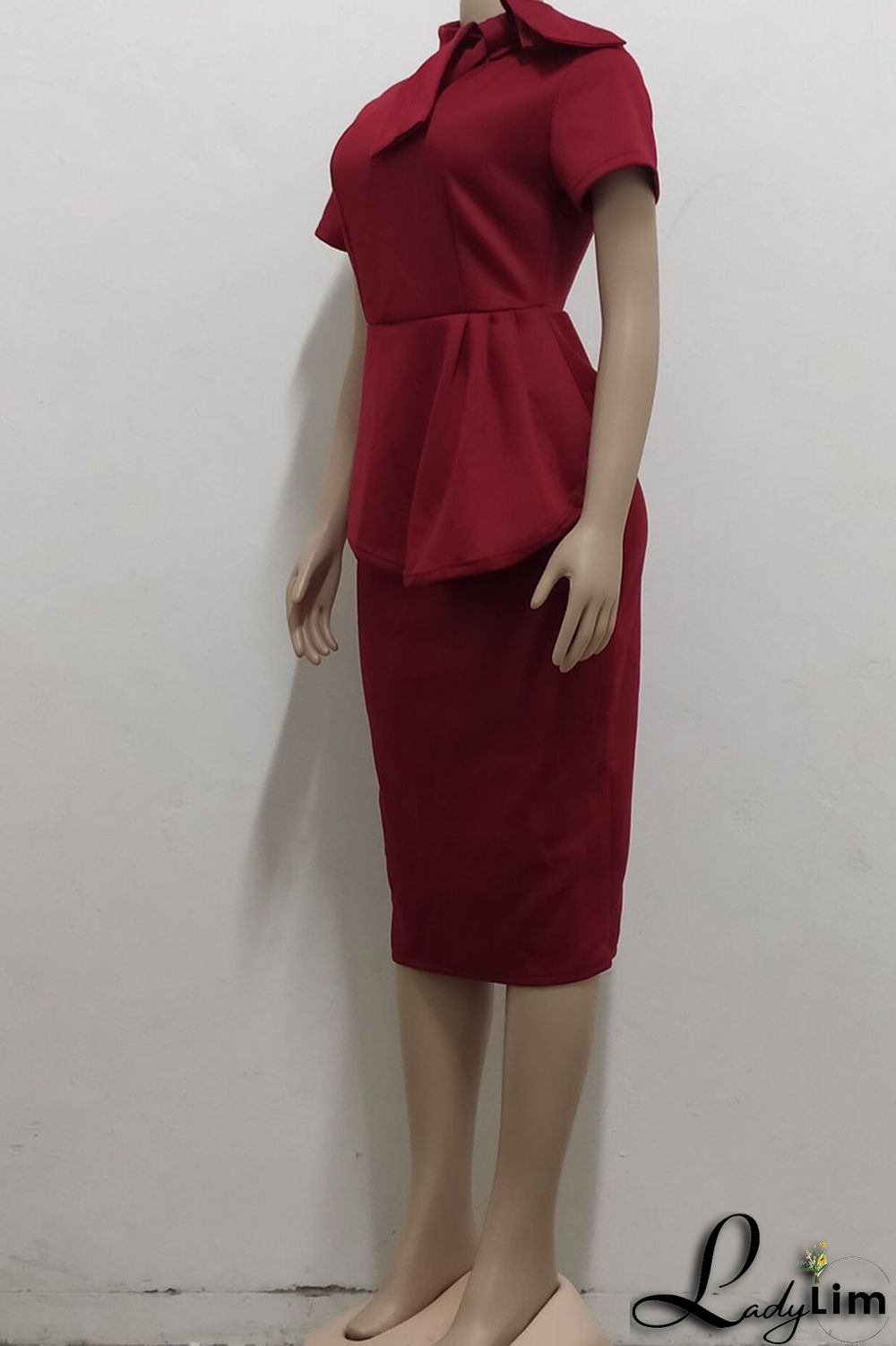 Coral Powder Casual Solid Patchwork Asymmetrical With Bow O Neck One Step Skirt Dresses