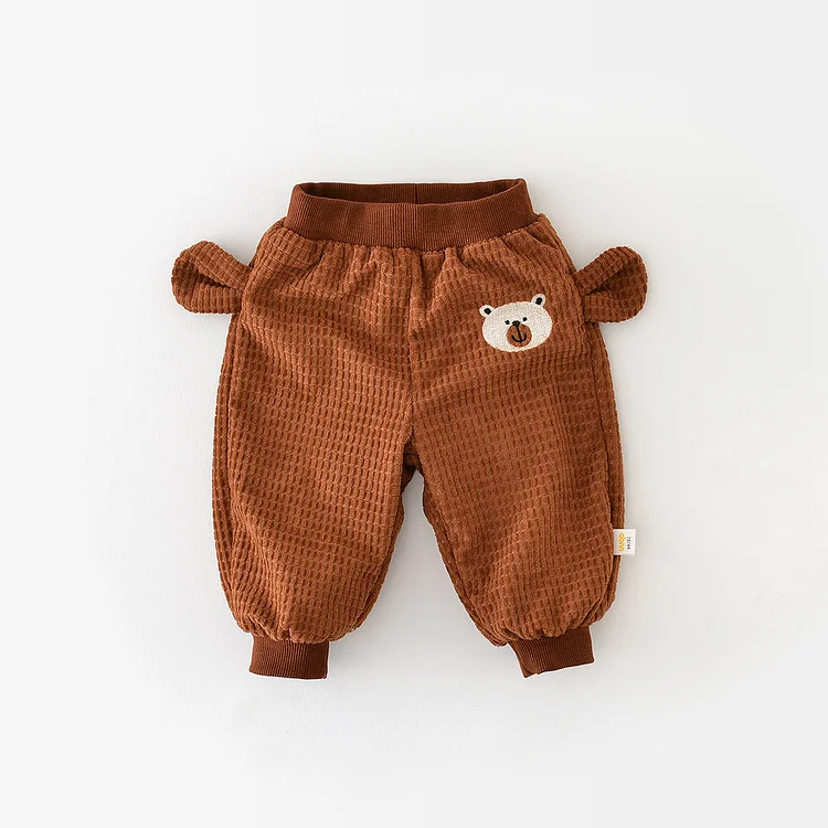 Baby Embroidered Cartoon Bear Fleece Jogger Pants
