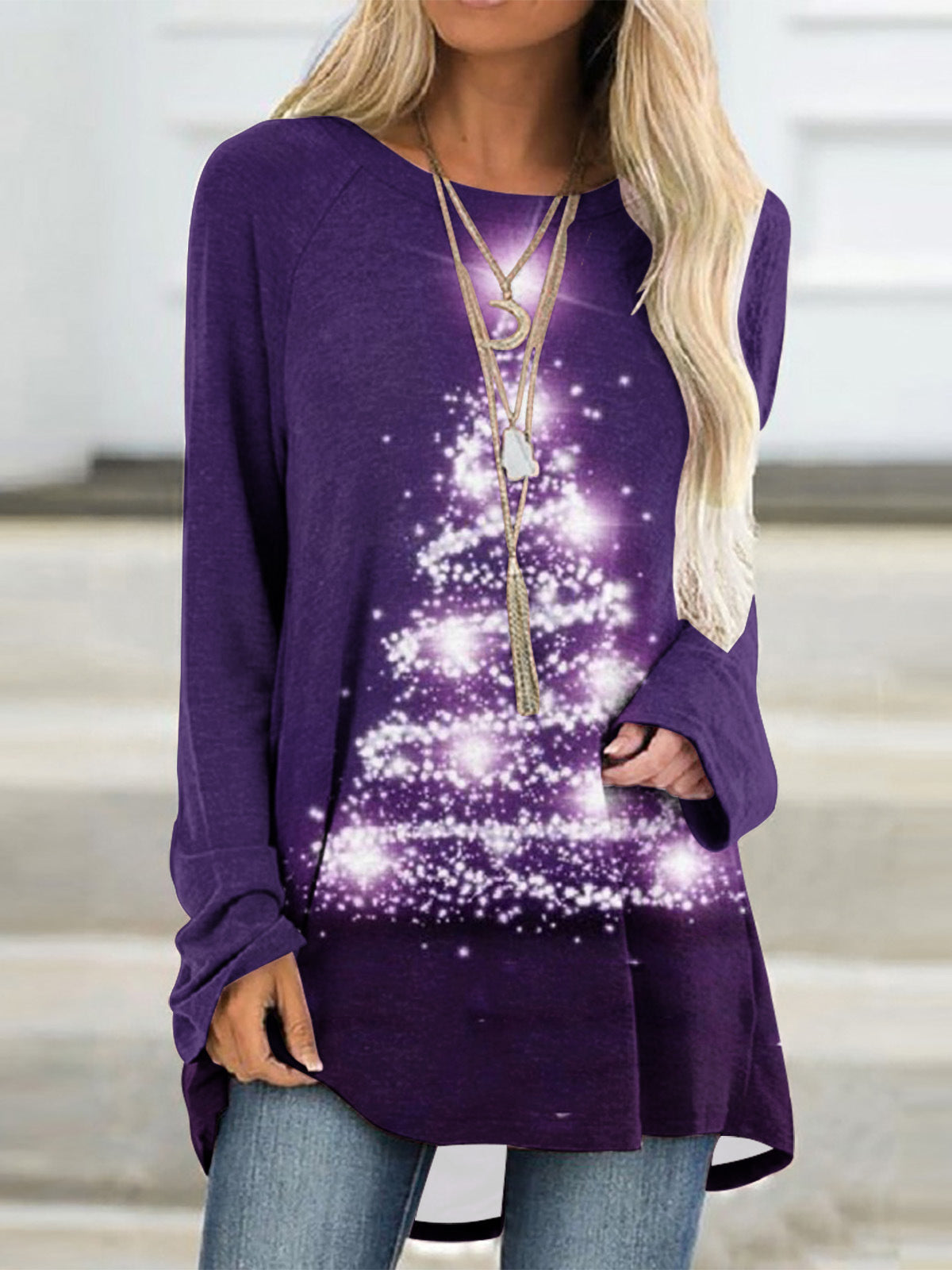 Women Long Sleeve V-neck Graphic Floral Printed Top