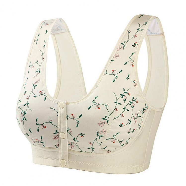 Women Bra Vest Floral Print Push Up Front Buckle Bra