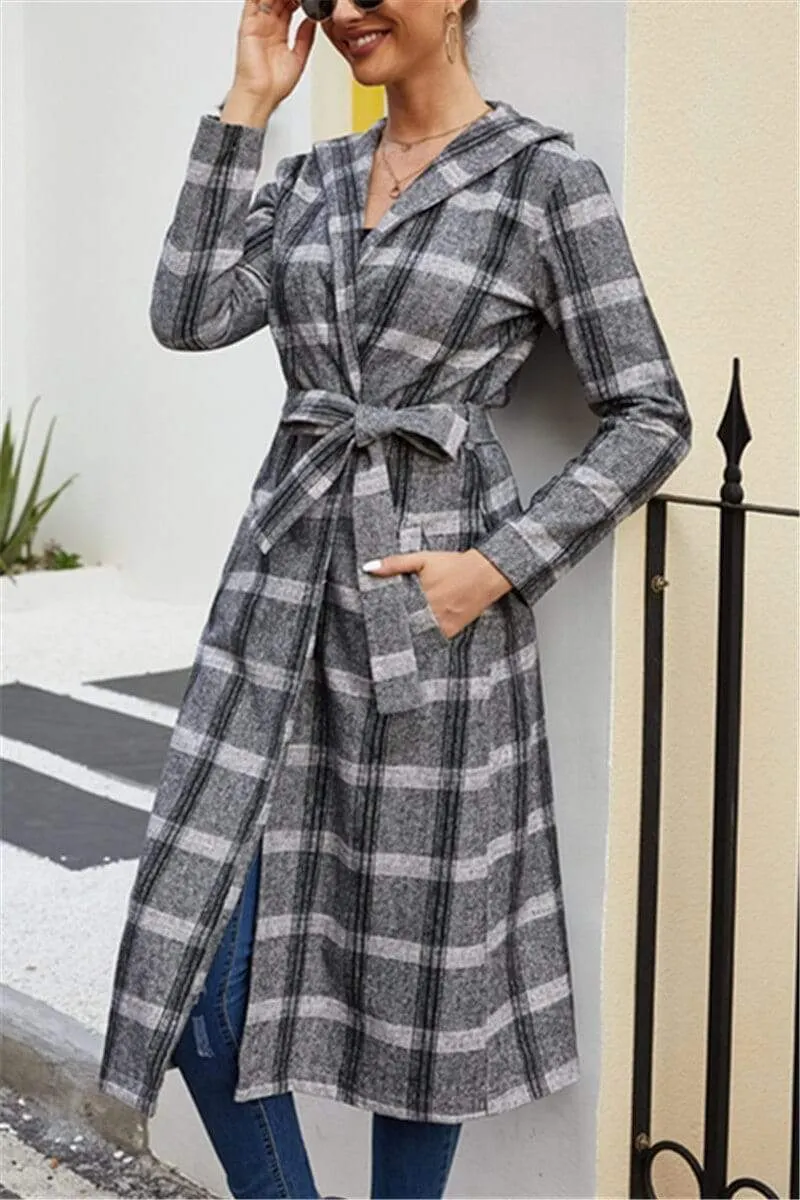 Fashion Casual Plaid Hooded Coat (Only Coat)