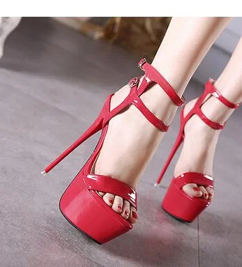 Aneikeh New 2021 Summer Fashion Sandals Sexy Open Toe 16CM High Heels Party Dress Wedding Nightclub Women Shoes Black Red 45 46