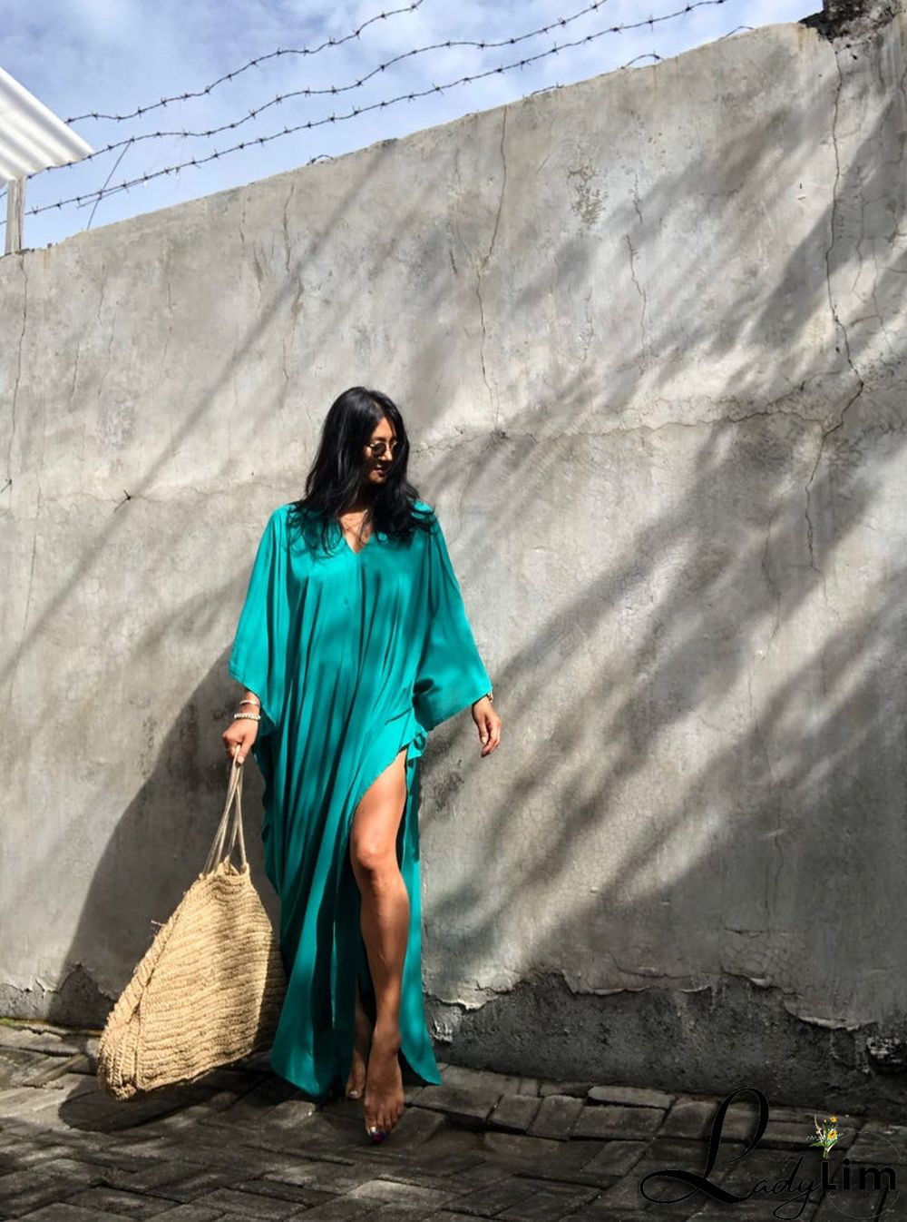 V Neck Solid Color Beach Cover Up