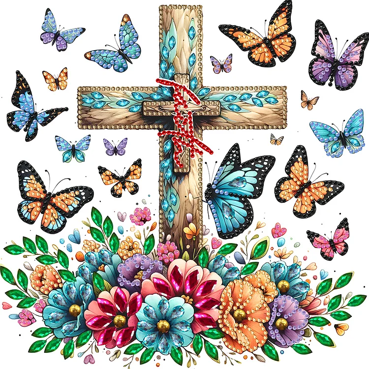 Butterfly Cross 30*30CM (Canvas) Special Drill Diamond Painting gbfke