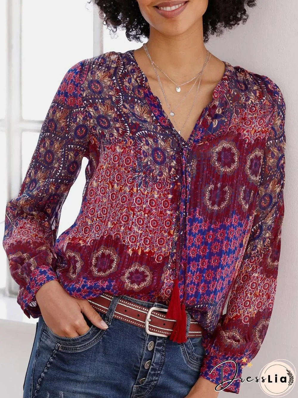 Casual Ethnic Autumn Polyester Daily Loose Best Sell Regular H-Line Tops for Women