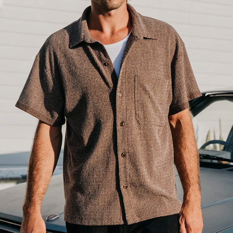 Men's Brown Textured Short Sleeve Shirt