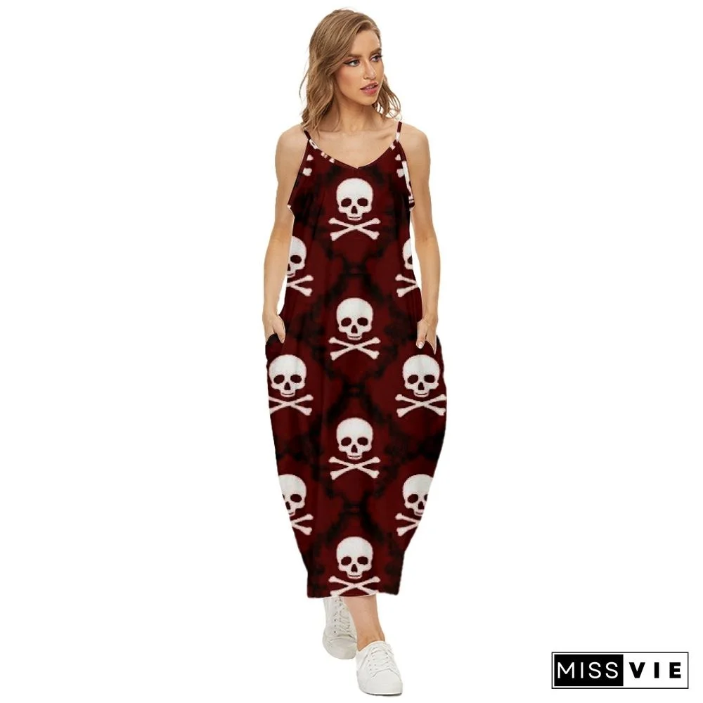 Dress For Women Halter Neck Summer Skull Print Sleeveless Midi Backless Party Sexy Dresses Beach Casual Streetwea