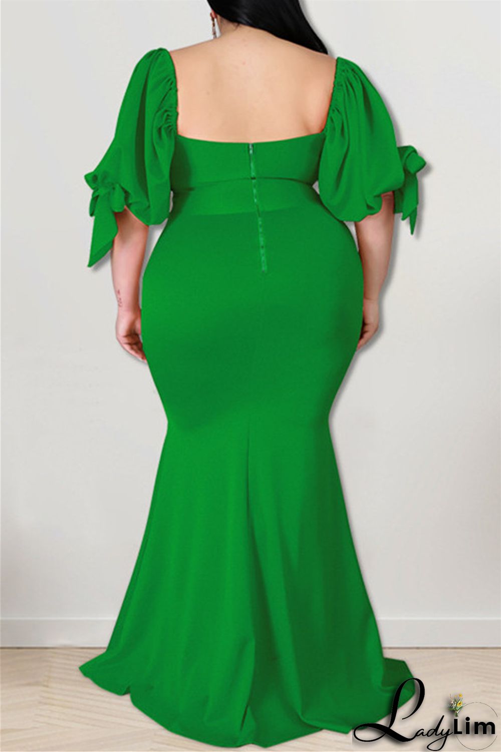 Pink Fashion Sexy Plus Size Solid Backless Slit Square Collar Evening Dress