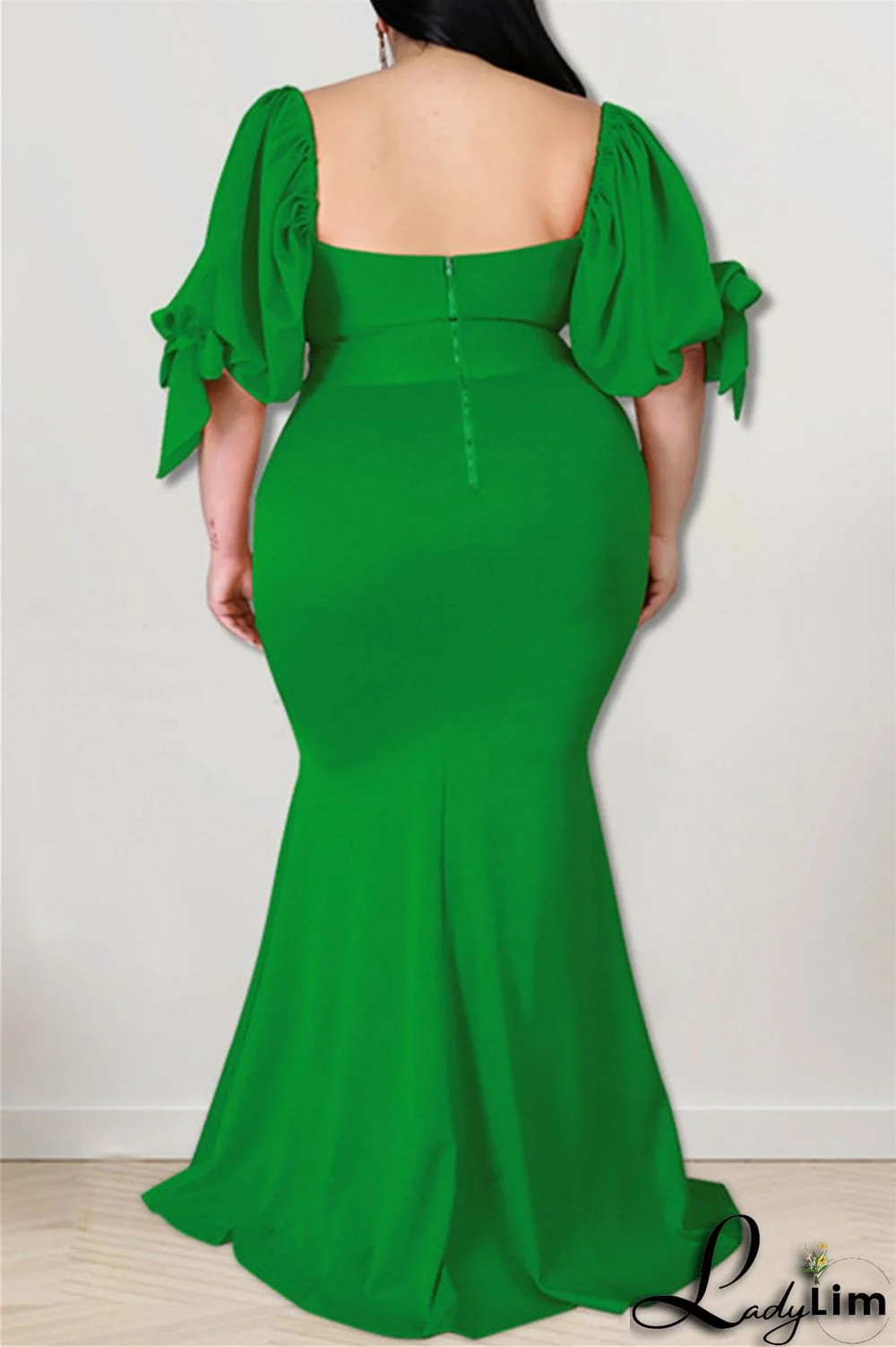 Pink Fashion Sexy Plus Size Solid Backless Slit Square Collar Evening Dress