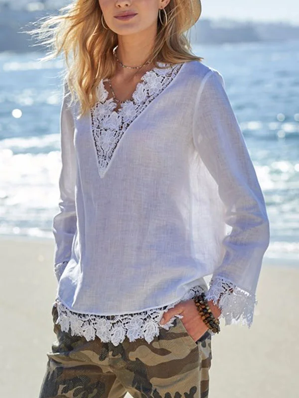 Lace Trim Shirt Seaside Ladies Top