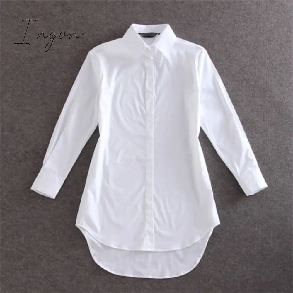 Ingvn - My Newin 4Xl 5Xl Plus Size Women Blouse Shirt Long Sleeve White Solid Loose Version Casual