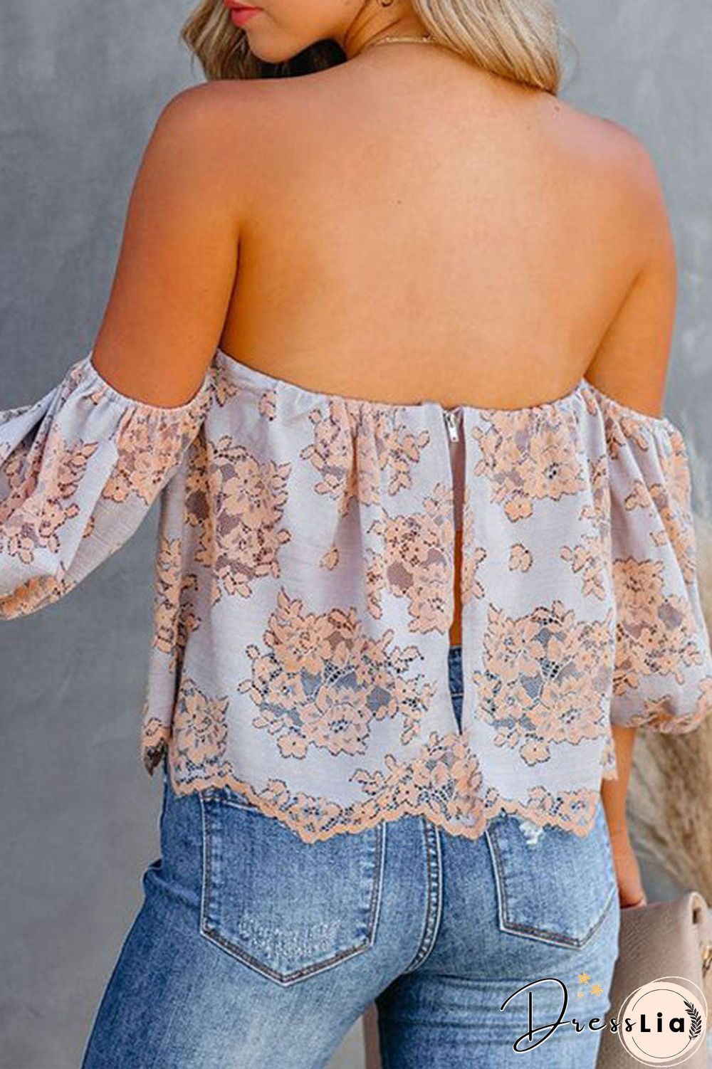 Fashion Sweet Print Split Joint Off the Shoulder Tops