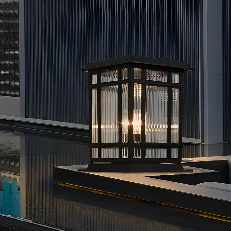 Retro Glass LED Waterproof Matte Black Modern Solar Fence Post Lights - Appledas