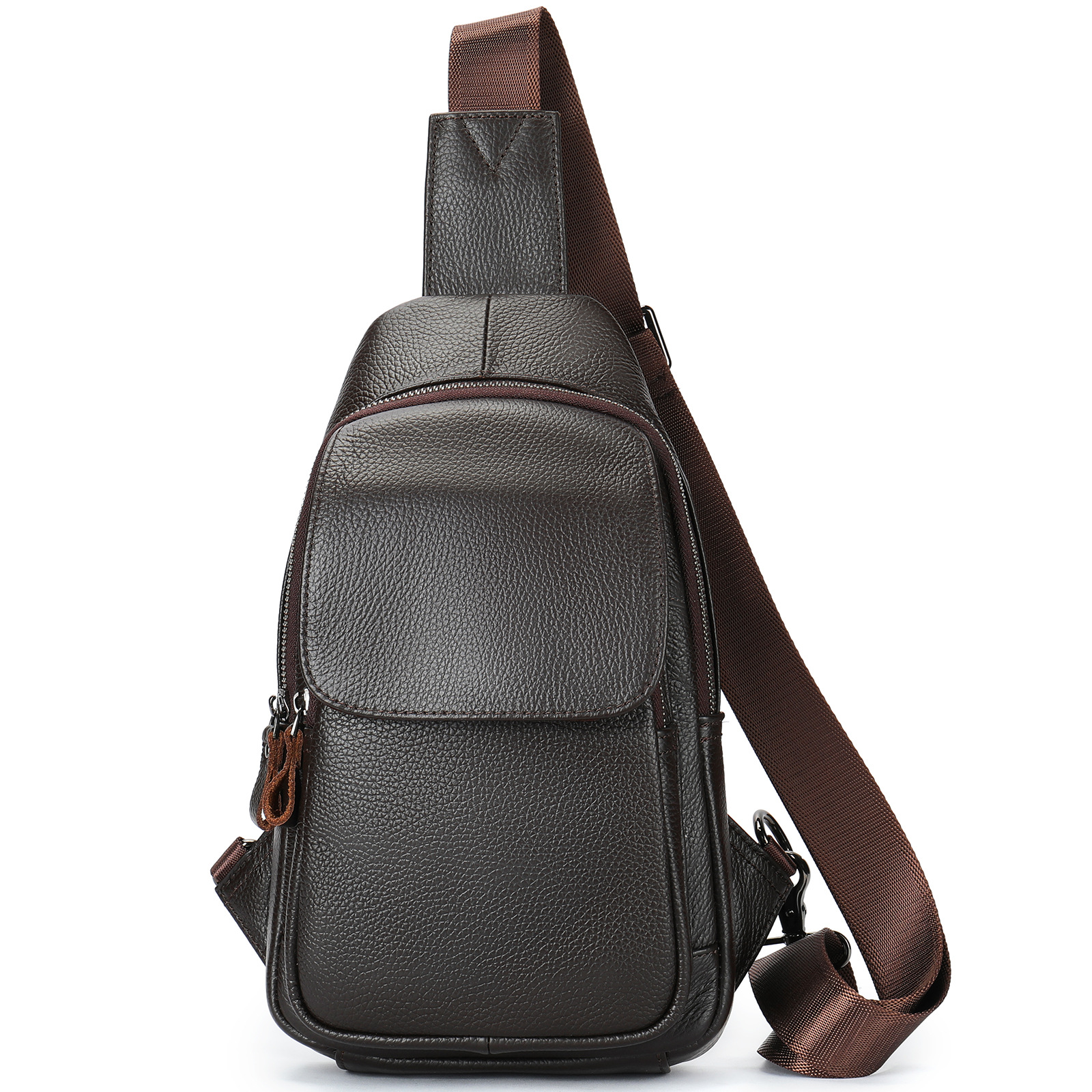 Men's Genuine Leather Chest Bag Crossbody Bag Outdoor Leisure Diagonal Backpack | ARKGET