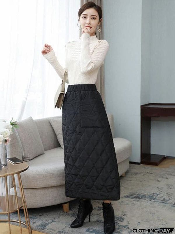 Vintage Loose Elasticity High-Waisted A-Line Padded Skirt Bottom