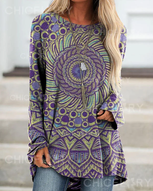 Mandala Vintage Loose Long Sleeve Top