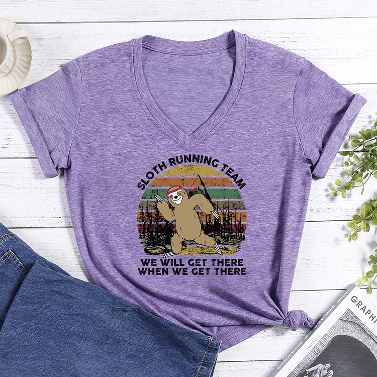 Vintage Sloth Running Team V-neck T Shirt-Annaletters