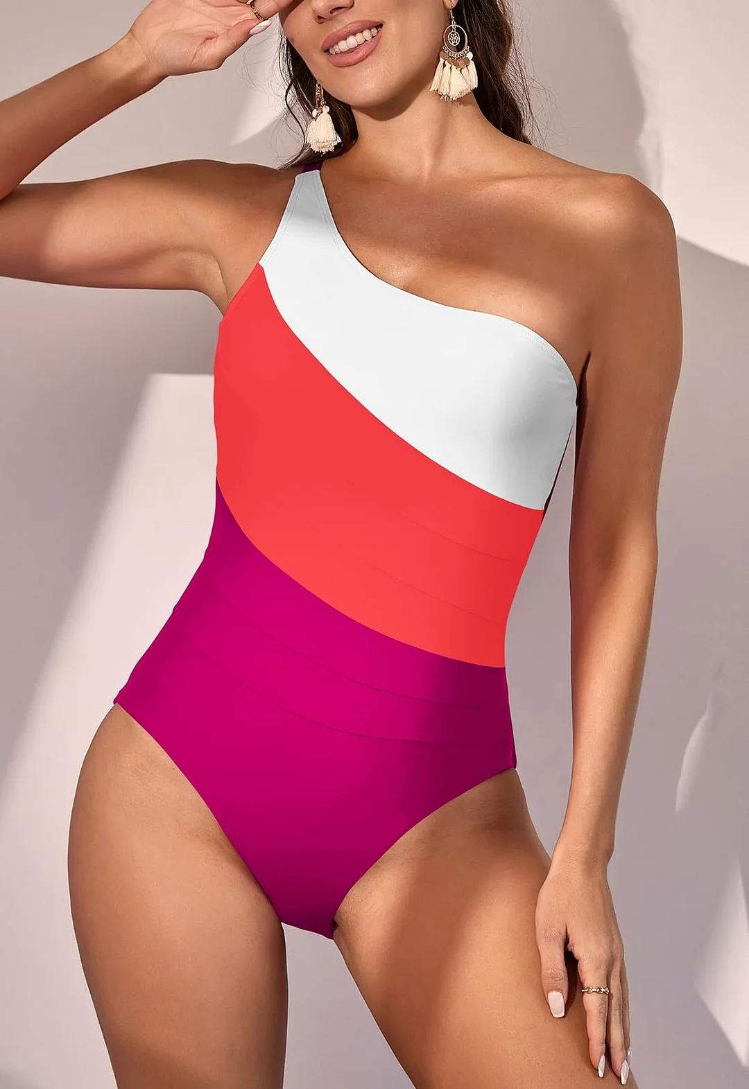 One Shoulder Tummy Control One Piece Swimsuit