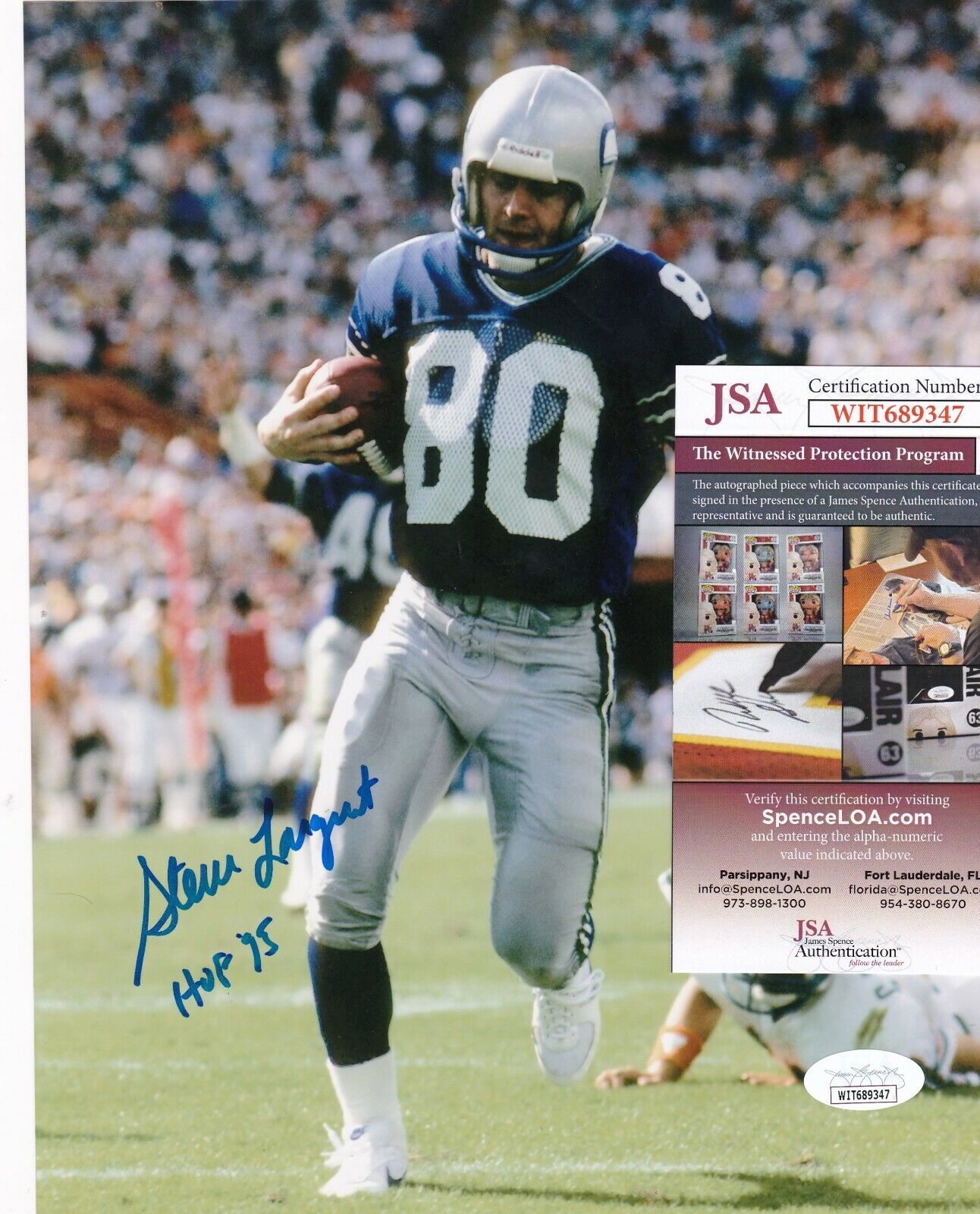 STEVE LARGENT SEATTLE SEAHAWKS HOF 95 ACTION SIGNED 8x10 Photo Poster painting