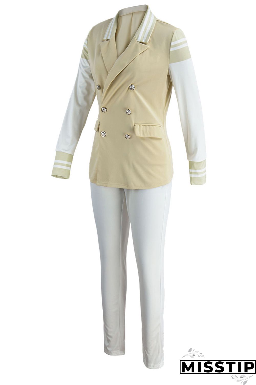 Khaki Casual Solid Patchwork Buttons Turn-back Collar Long Sleeve Two Pieces