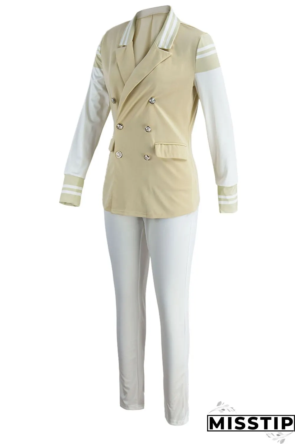 Khaki Casual Solid Patchwork Buttons Turn-back Collar Long Sleeve Two Pieces
