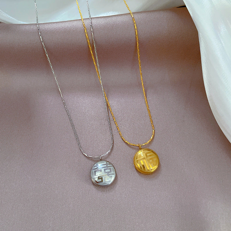 Women Cartoon Gourd Lotus Pod Clover Tree Wheat Cactus Flower Peach Blossom Leaf Geometric Titanium Steel Electroplating Necklaces