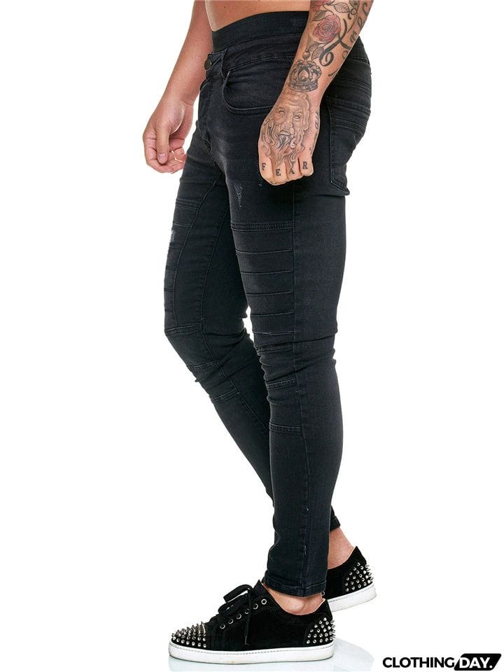 Casual Simple Style Fit Solid Color Washed Effect Jeans With Pockets
