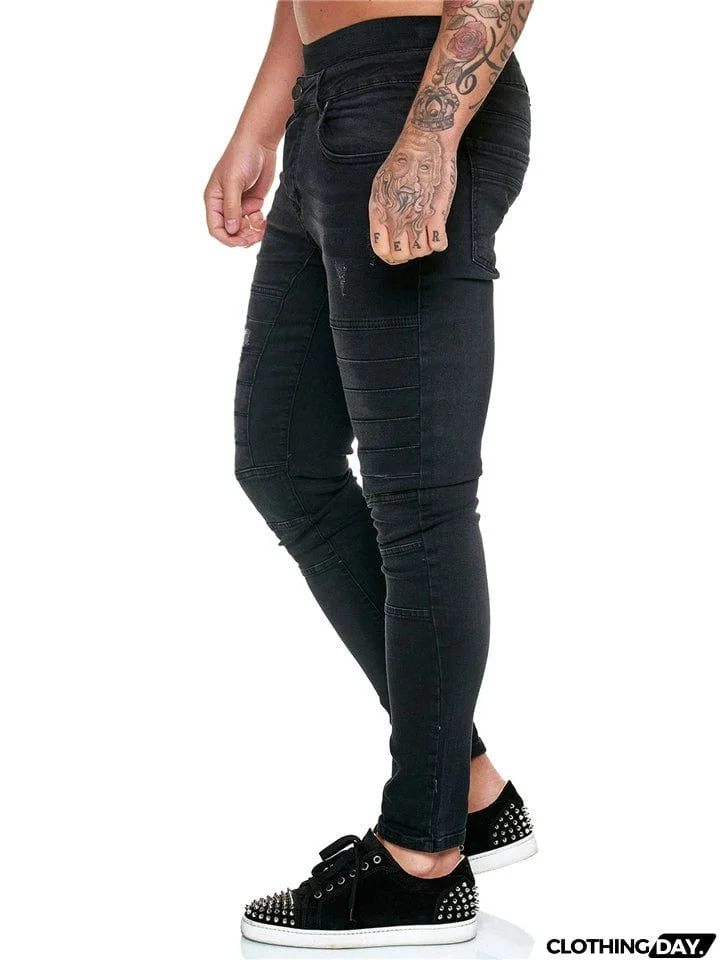 Casual Simple Style Fit Solid Color Washed Effect Jeans With Pockets