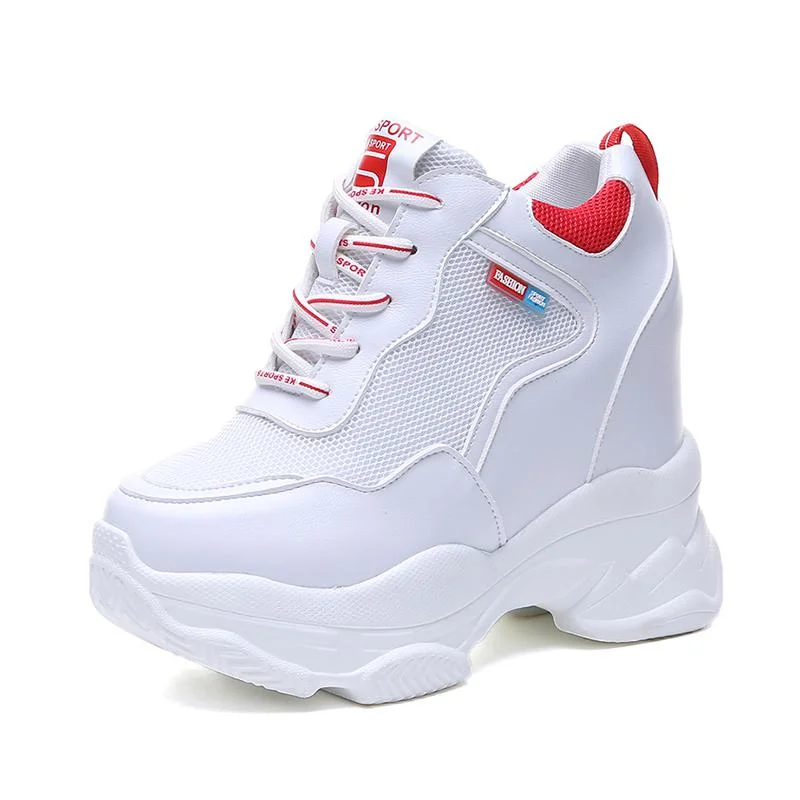 2020 White Trendy Shoes Women High Top Sneakers Women Platform Ankle Boots Basket Femme Chaussures Femmes Height Increase Shoes