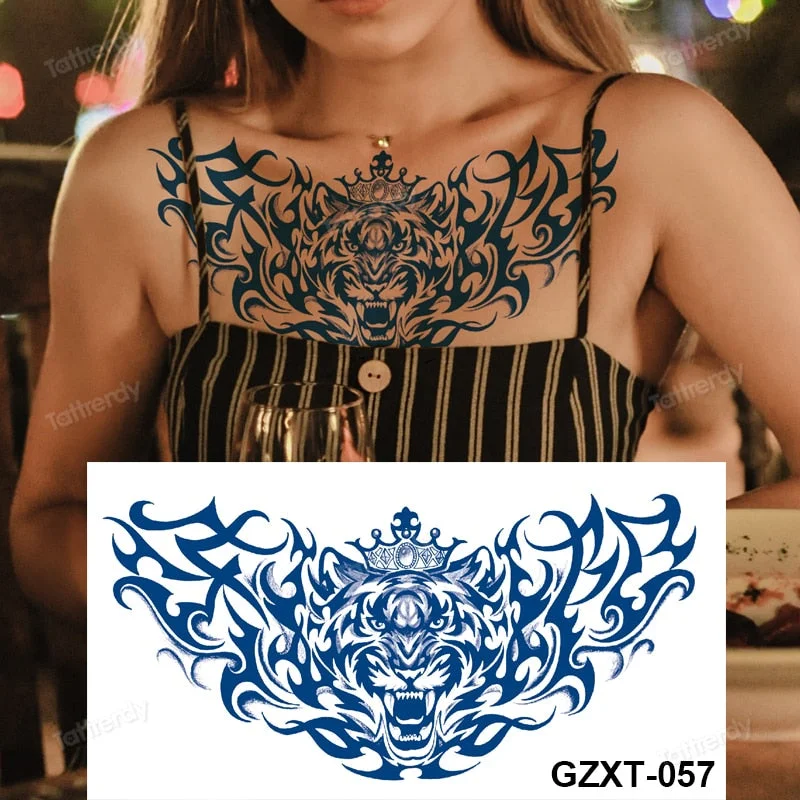 large temporary tattoo juice ink long lasting blue tattoo sticker breast chest totem wings dragon body art painting sexy for men