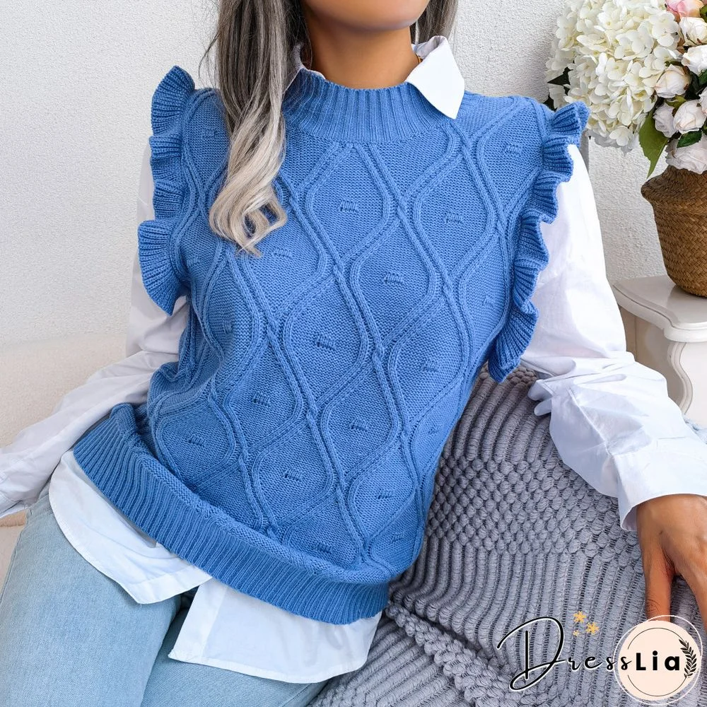 Fashion Knitted Sweater Vest For Women Fall Sweaters New Casual Solid Wood Ear Tanks Tops Sweater Women's Pullovers