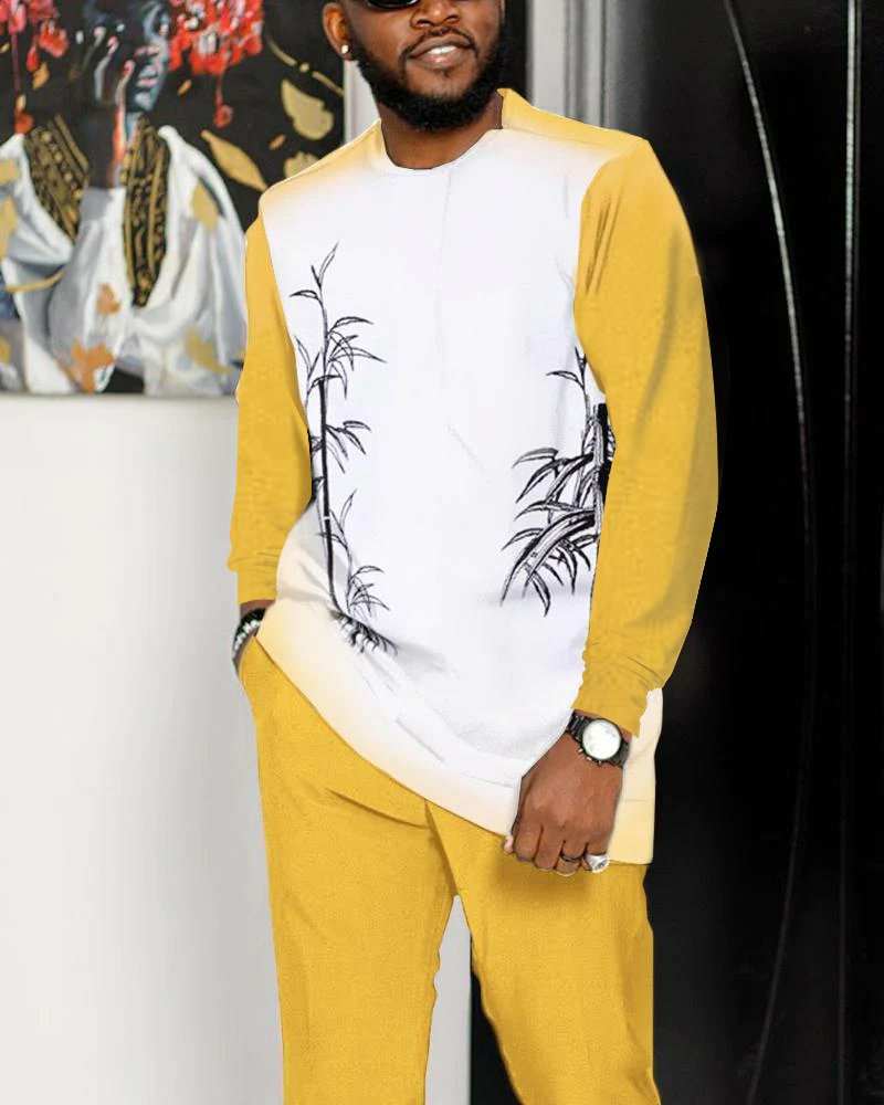 Men's Casual Color Blocking Long Sleeve Walking Suit-175