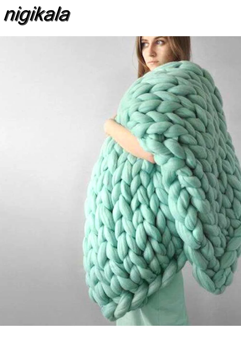 nigikala Chunky Merino Wool Blanket Thick Big Yarn Roving Knitted Blanket Winter warm Throw Blankets sofa bed blanket