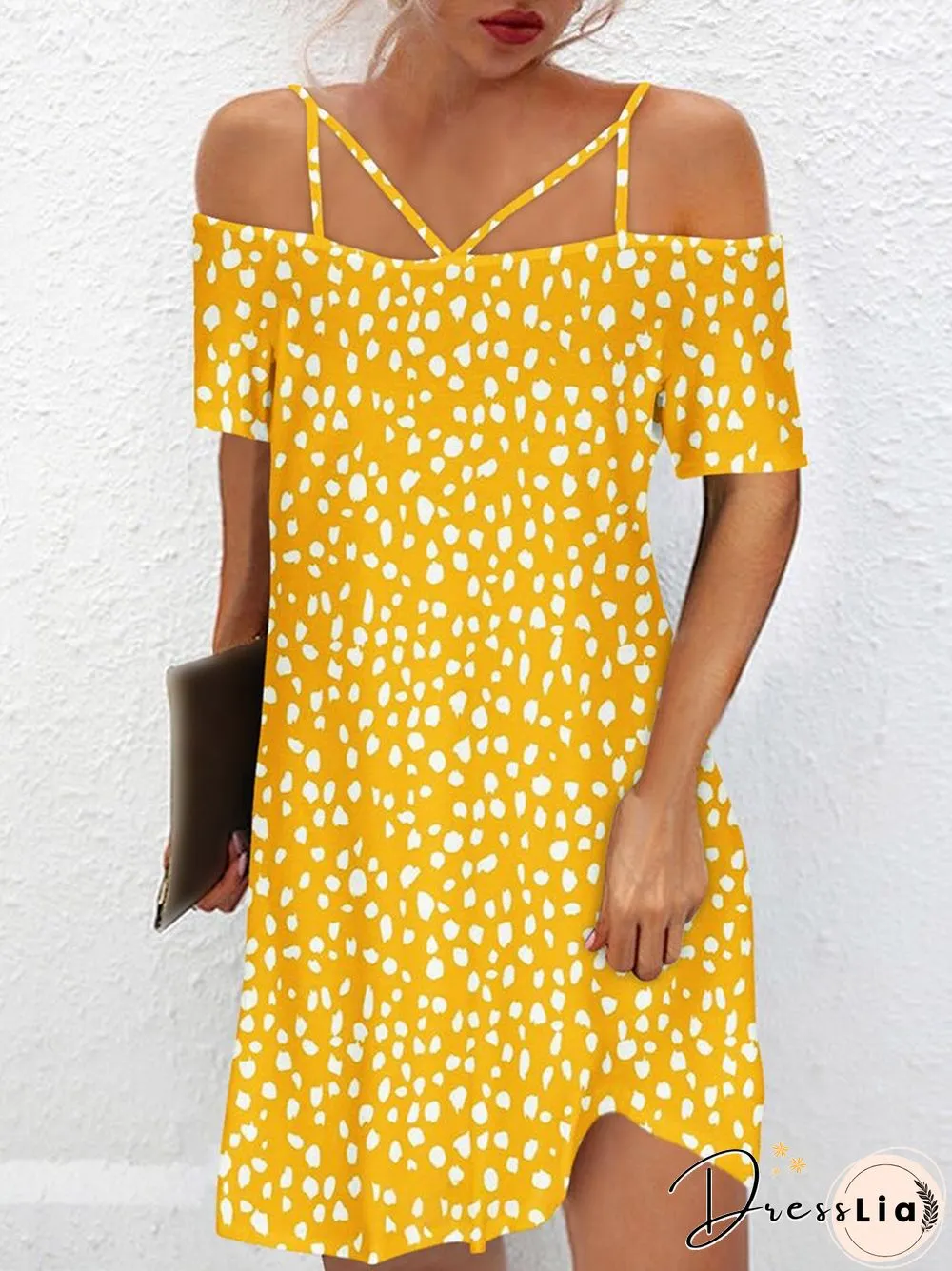 Vintage One-Line Neck Cross Strap Dress Women Summer Sexy Short Sleeve Backless Mini Dress Ladies Fashion Printed Loose Dresses