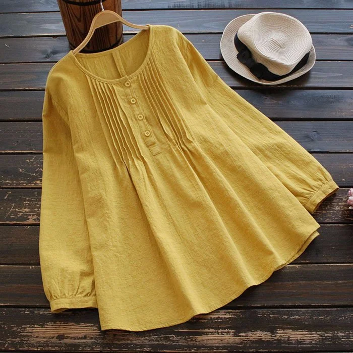 Women's Loose Cotton Linen Long Sleeved Shirt