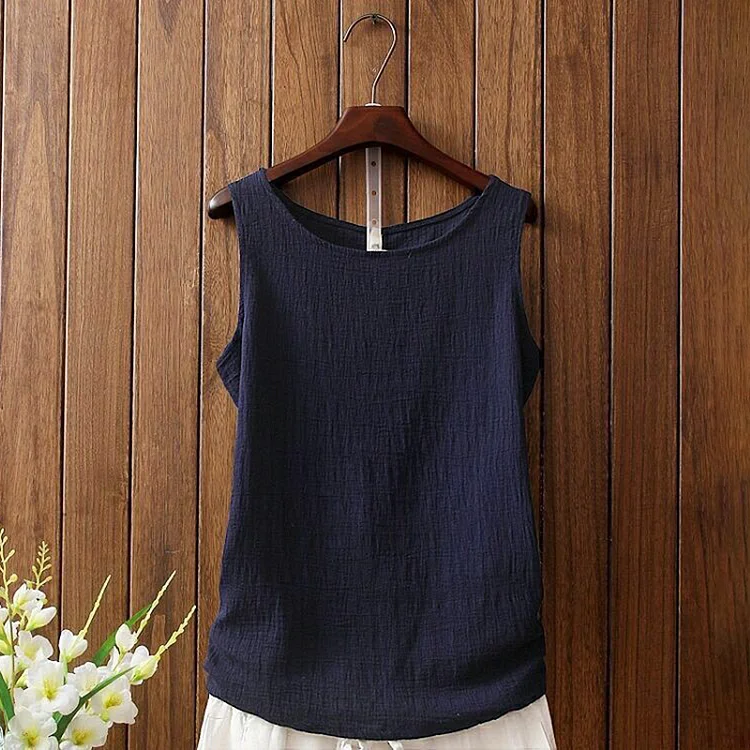 Texture Round Neck Comfy Casual Tank Top