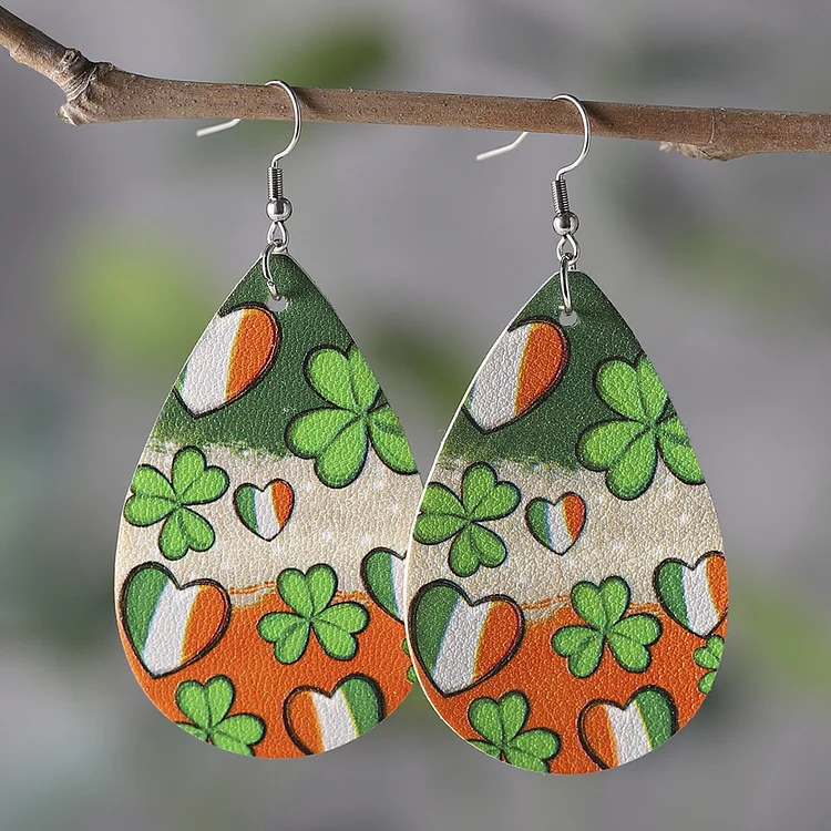 Vintage Green And Yellow Heart-Shaped Shamrock Water Drop Earrings
