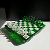 Emerald Resin Chess Set: Handmade Gemstone Board with Crystal Pieces