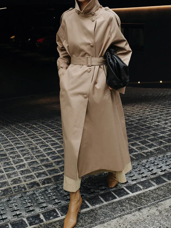 Original Roomy Buttoned High-Neck Long Sleeves Trench Coat