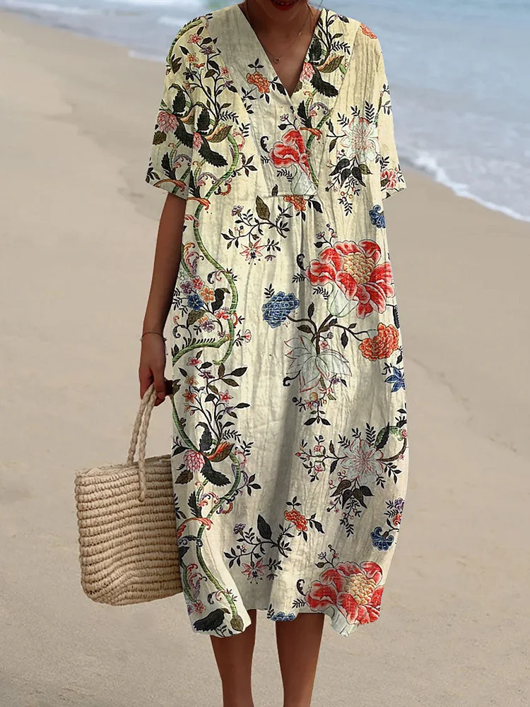 Women's  Vintage  Floral  Art Print Flowy Dress