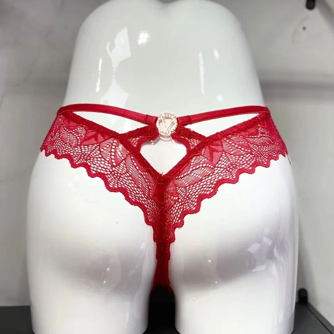 Athvotar Athvotar Empty Trousers V Flash Diamond Buckle Lace Side Trousers Without Trace Ice Splicing Lace Lady T-Tants