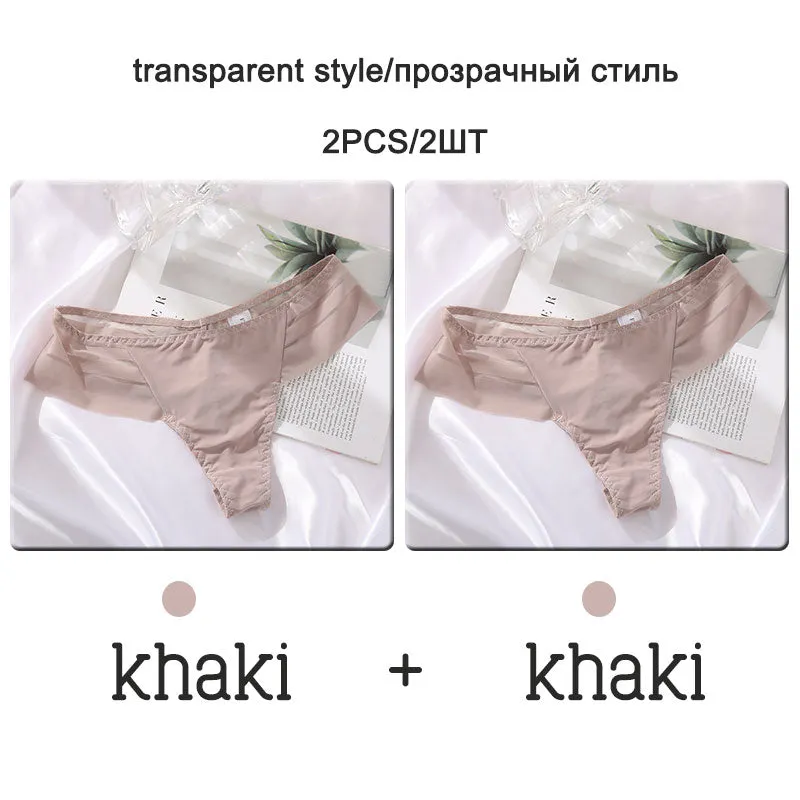 FINETOO 2Pcs/set Sexy Thongs Women Low Waist G-string Panties Fashion Hollow Out Seamless Underwear Perspective Underpants 2021