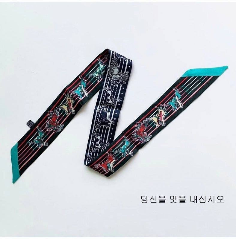 Women’s Minimalist Classic Style Color Block Satin Printing Silk Scarf