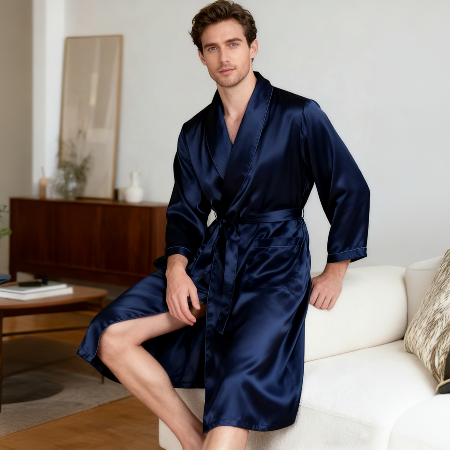 Silk Robe Men 22 Momme Mulberry Silk Long Sleeve Sleepwear Soft Comfortable REAL SILK LIFE