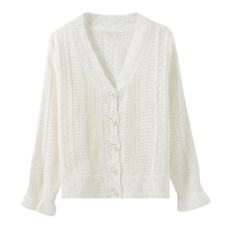 Fashion Women Cardigans Sweater New Autumn V Neck Elegant Knitted Long sleeve Hollow Out Sexy Tops Pull Femme Casual Coat