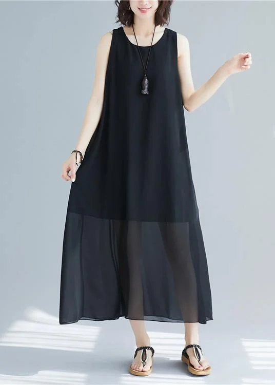 Classy black cotton Long Shirts sleeveless cotton summer Dress