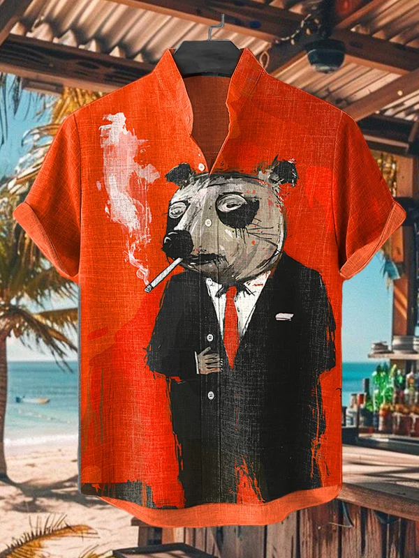 Men's Animal Smokes Funny Art Print Short Sleeve Shirt